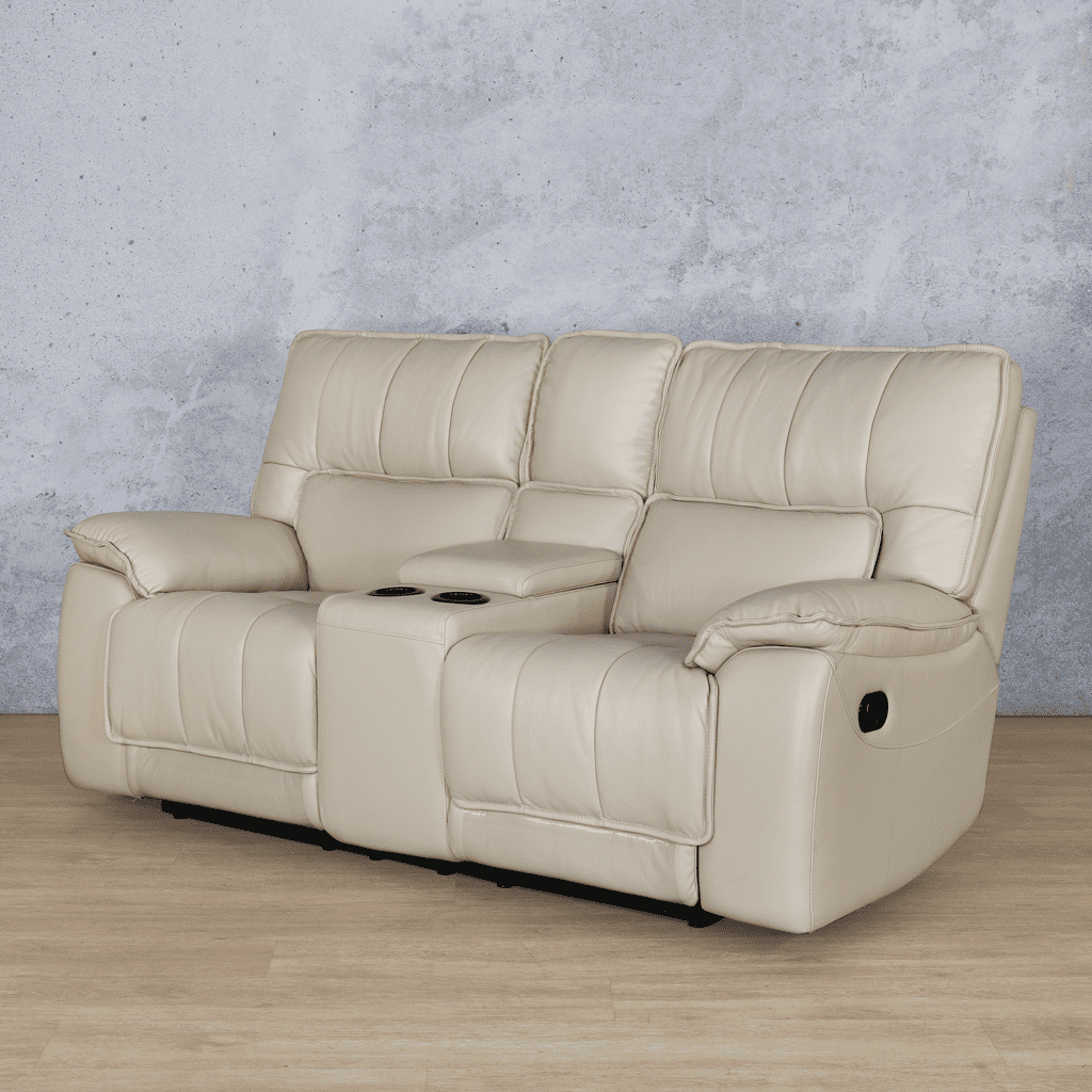 Angle view of Bentley 2-seater recliner couch in beige | home theatre recliners, recliner couches, recliner couches for sale