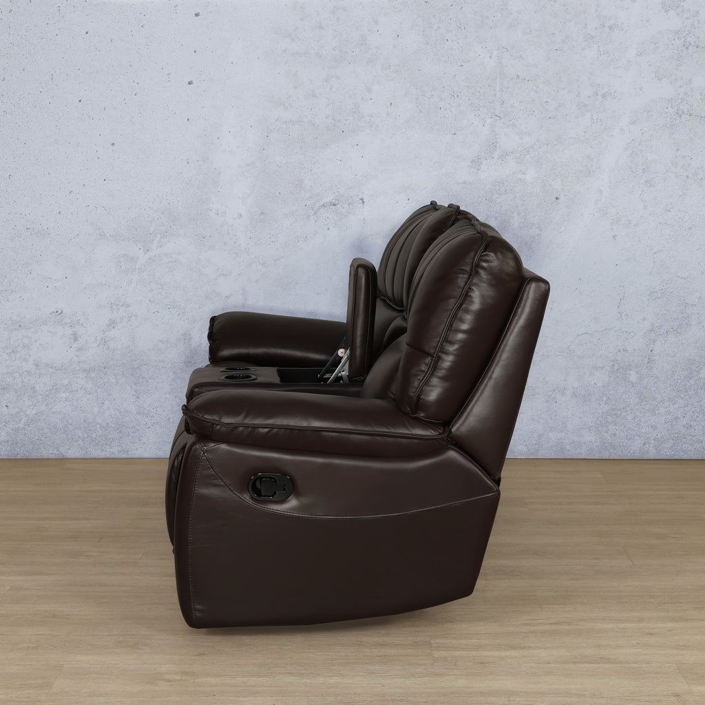 Bentley Leather 2-seater Home Theatre  Recliner in Imperial Choc Side View
