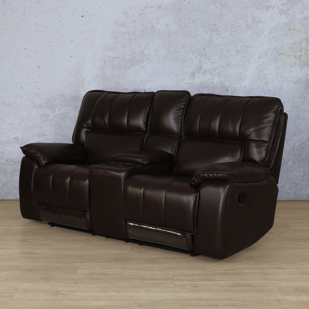 Bentley Leather 2-seater Home Theatre  Recliner in Imperial Choc Angle View