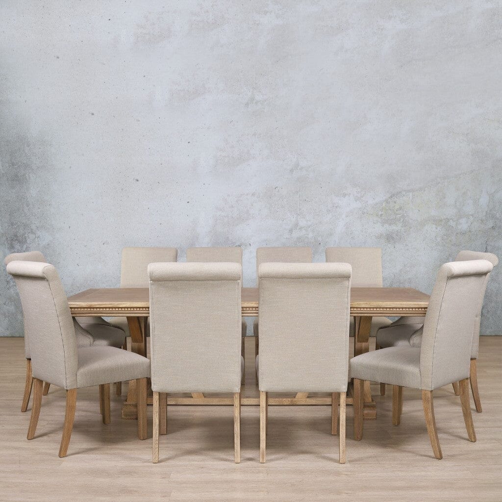 Berkeley Fluted Wood Top & Baron 10 Seater Dining Set Dining room set Leather Gallery Antique Natural Oak