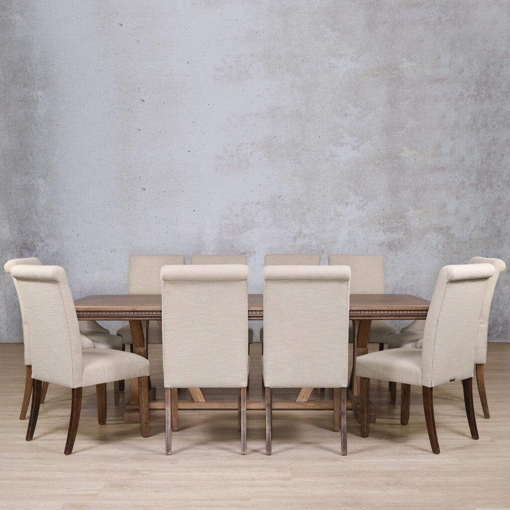 Berkeley Fluted Wood Top & Baron 10 Seater Dining Set Dining room set Leather Gallery  Antique Dark Oak