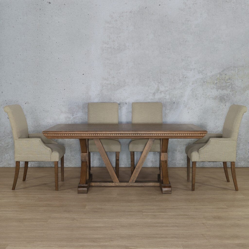 Berkeley Fluted Wood Top & Baron 6 Seater Dining Set Dining room set Leather Gallery Antique Dark Oak