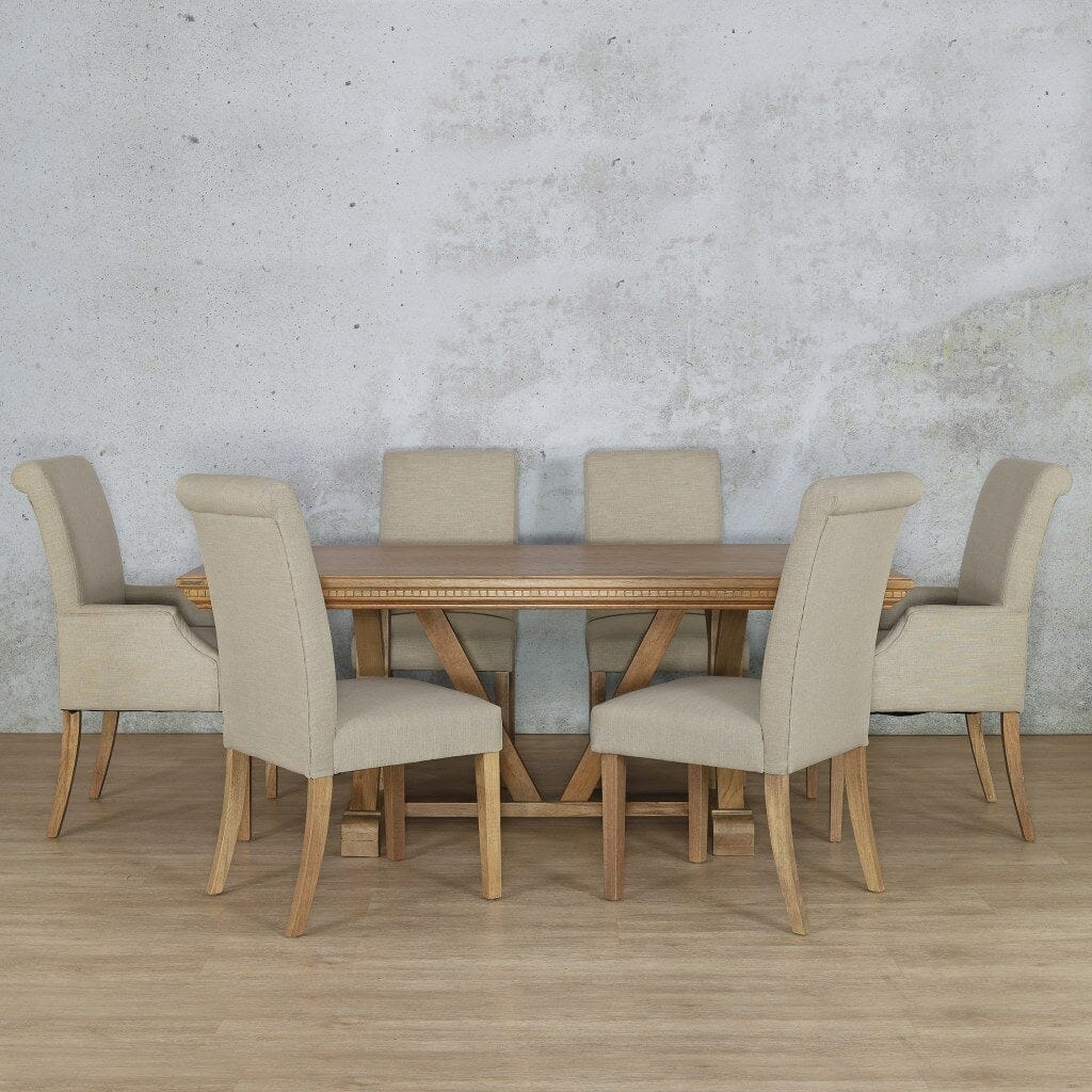 Berkeley Fluted Wood Top & Baron 6 Seater Dining Set Dining room set Leather Gallery Antique Natural Oak