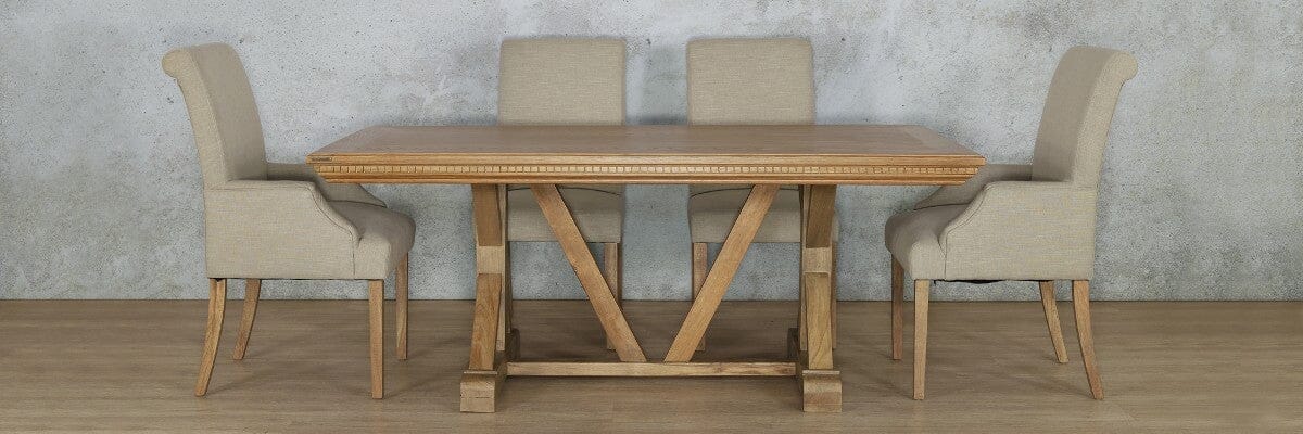 Berkeley Fluted Wood Top & Baron 6 Seater Dining Set Dining room set Leather Gallery