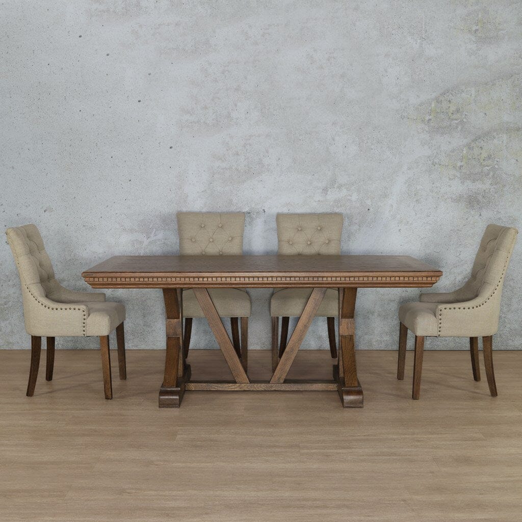 Berkeley Fluted Wood Top & Duchess 6 Seater Dining Set Dining room set Leather Gallery Antique Dark Oak
