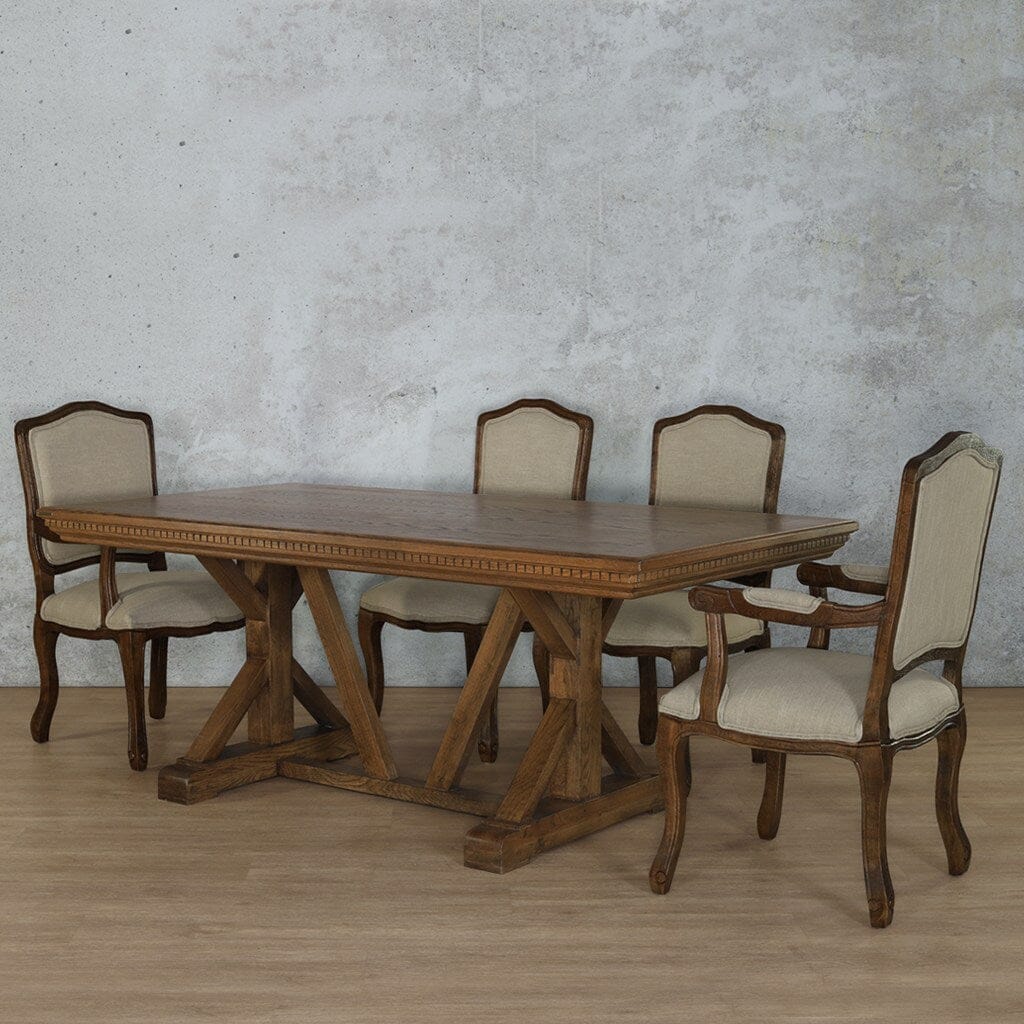 Berkeley Fluted Wood Top & Duke 6 Seater Dining Set Fabric Armchair Leather Gallery  Antique Dark Oak