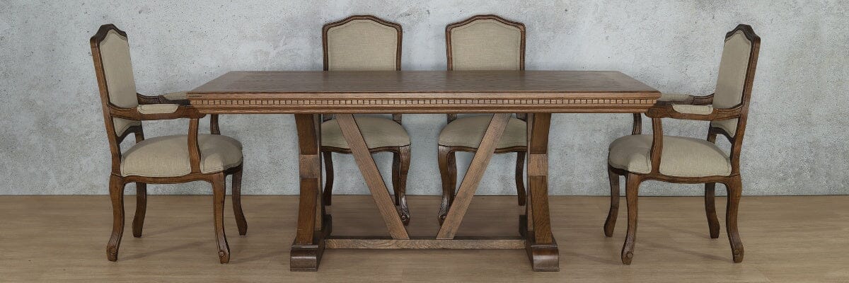 Berkeley Fluted Wood Top & Duke 6 Seater Dining Set Fabric Armchair Leather Gallery