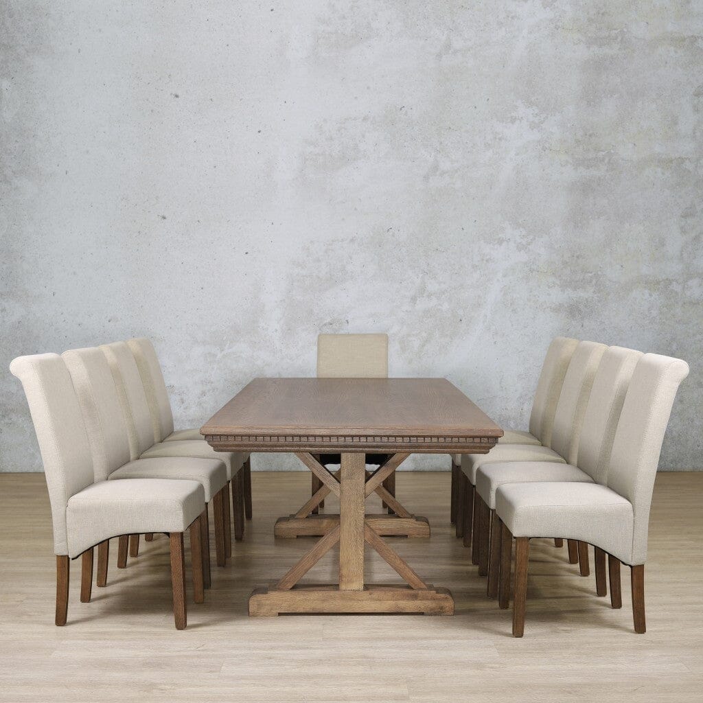 Berkeley Fluted Wood Top & Windsor 10 Seater Dining Set Dining room set Leather Gallery Antique Dark Oak