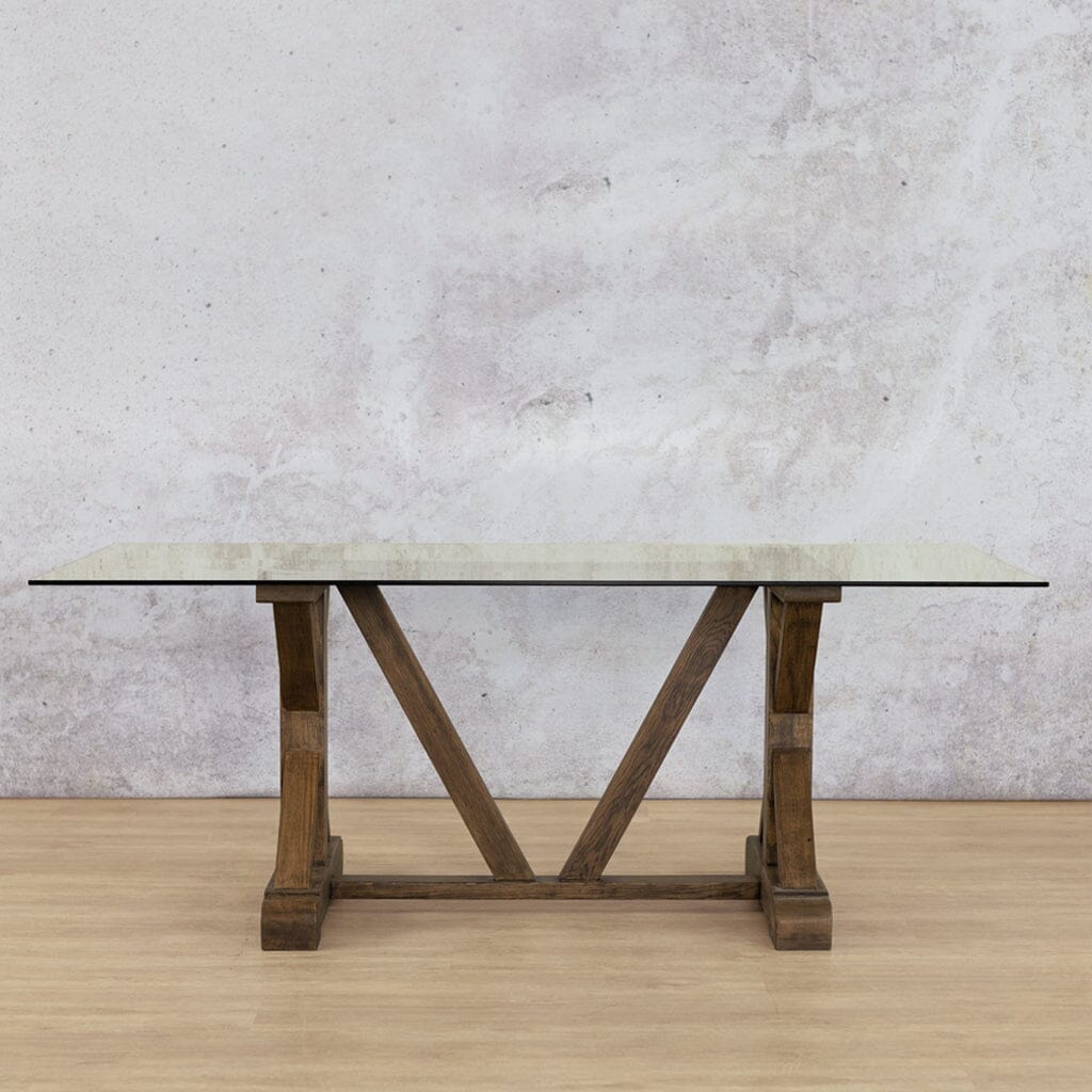 Berkeley Glass Dining Table - 2.4M / 8 or 10 Seater Dining Table Leather Gallery Antique Dark Oak