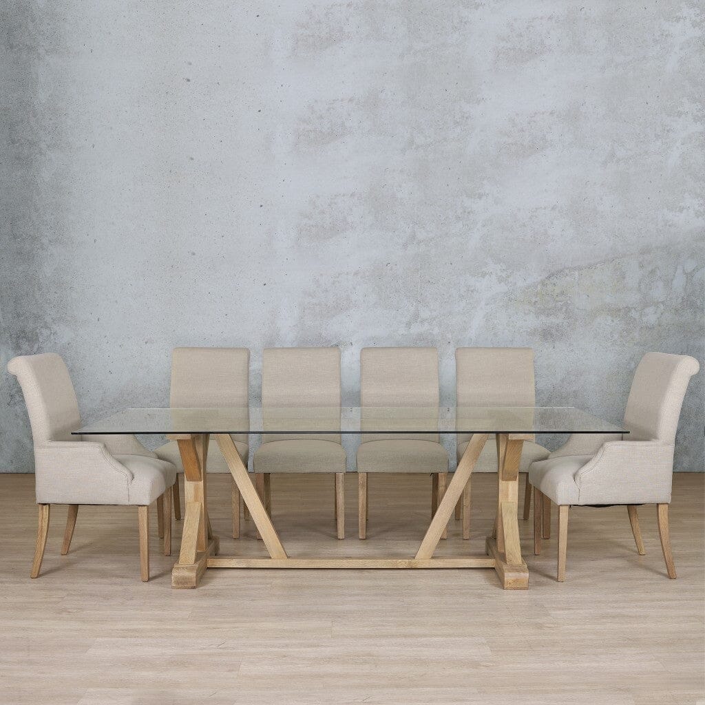 Berkeley Glass Top & Baron 10 Seater Dining Set Dining room set Leather Gallery Antique Natural Oak