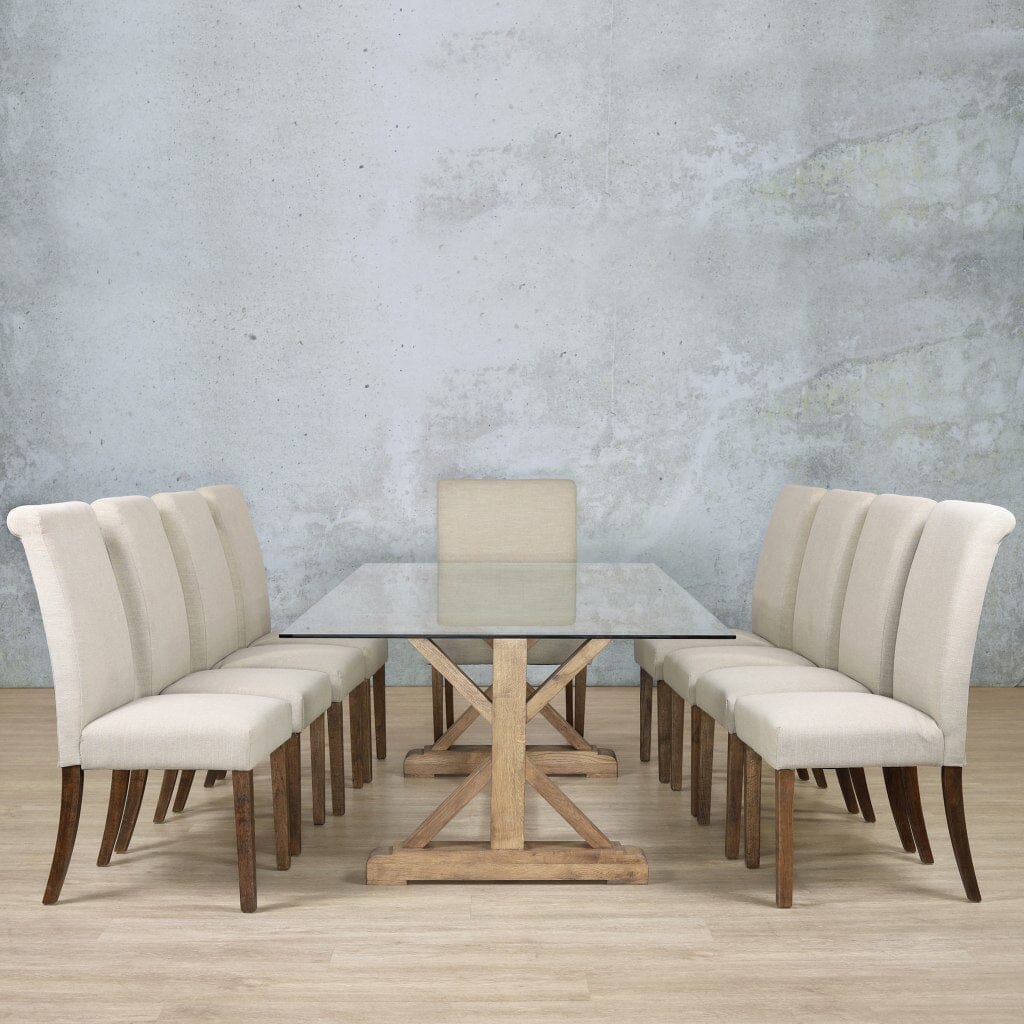 Berkeley Glass Top & Baron 10 Seater Dining Set Dining room set Leather Gallery  Antique Dark Oak