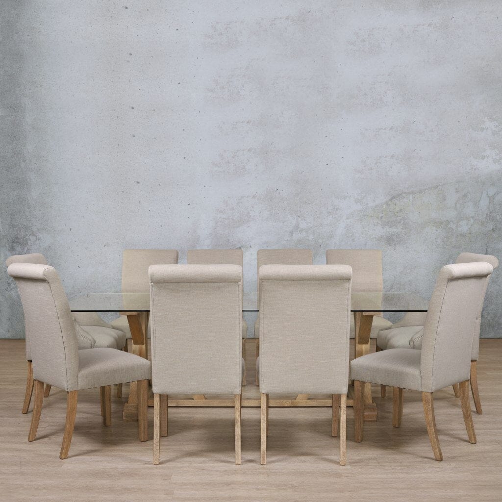 Berkeley Glass Top & Baron 10 Seater Dining Set Dining room set Leather Gallery  Antique Natural Oak