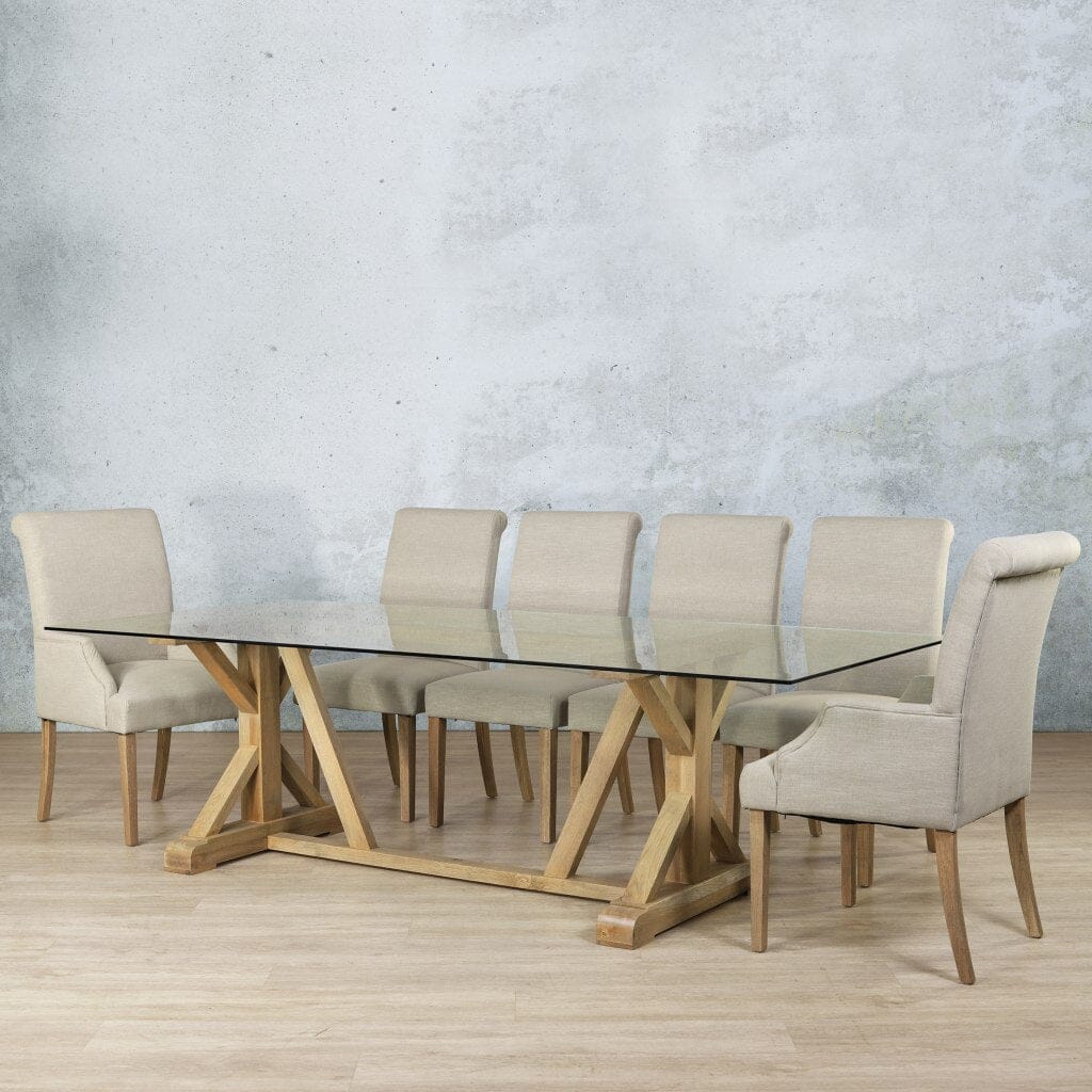 Berkeley Glass Top & Baron 10 Seater Dining Set Dining room set Leather Gallery  Antique Natural Oak