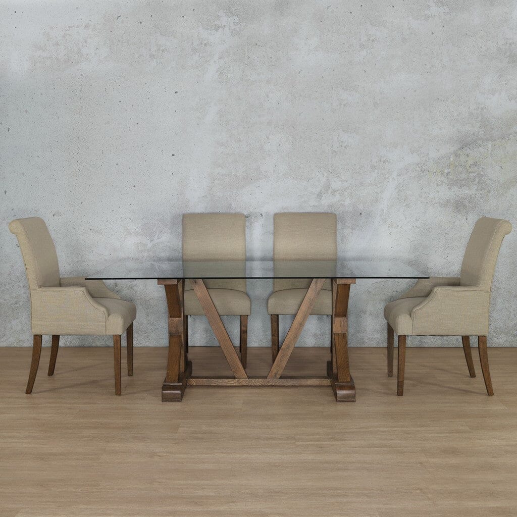 Berkeley Glass Top & Baron 6 Seater Dining Set Dining room set Leather Gallery Antique Dark Oak