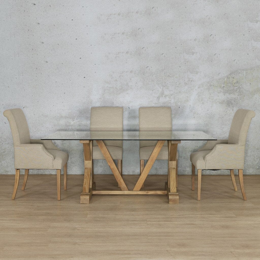 Berkeley Glass Top & Baron 6 Seater Dining Set Dining room set Leather Gallery Antique Natural Oak