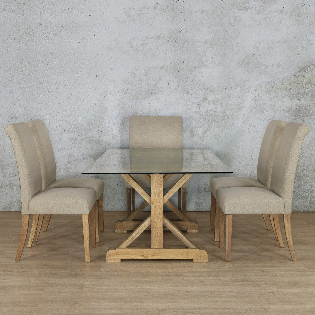 Berkeley Glass Top & Baron 6 Seater Dining Set Dining room set Leather Gallery  Antique Natural Oak