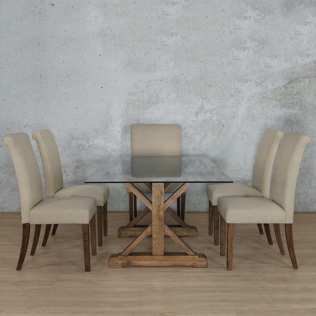 Berkeley Glass Top & Baron 6 Seater Dining Set Dining room set Leather Gallery  Antique Dark Oak
