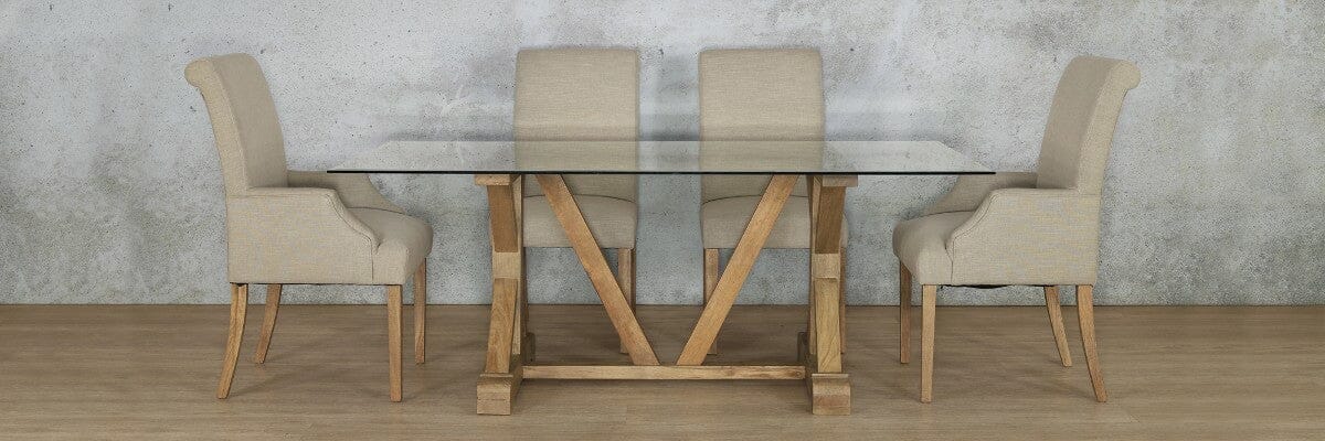 Berkeley Glass Top & Baron 6 Seater Dining Set Dining room set Leather Gallery