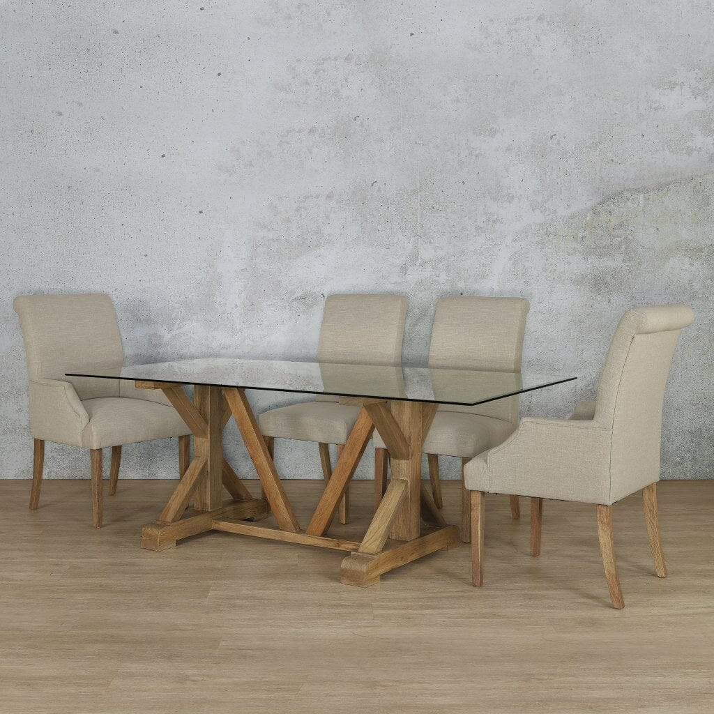 Berkeley Glass Top & Baron 6 Seater Dining Set Dining room set Leather Gallery  Antique Natural Oak