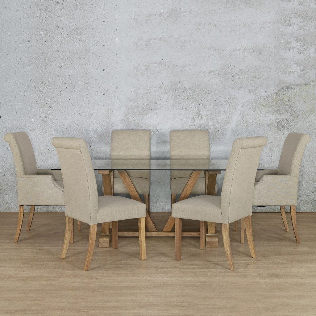 Berkeley Glass Top & Baron 6 Seater Dining Set Dining room set Leather Gallery  Antique Natural Oak