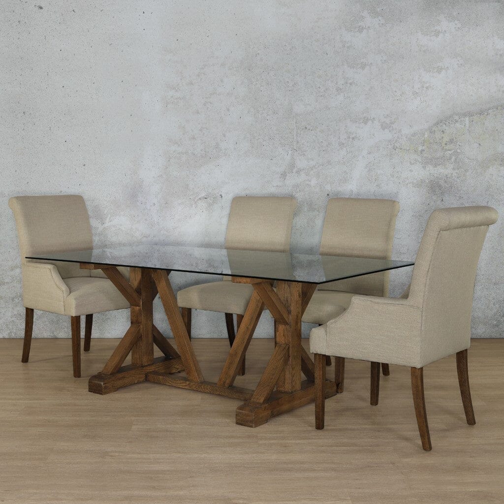 Berkeley Glass Top & Baron 6 Seater Dining Set Dining room set Leather Gallery  Antique Dark Oak