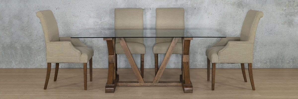 Berkeley Glass Top & Baron 6 Seater Dining Set Dining room set Leather Gallery