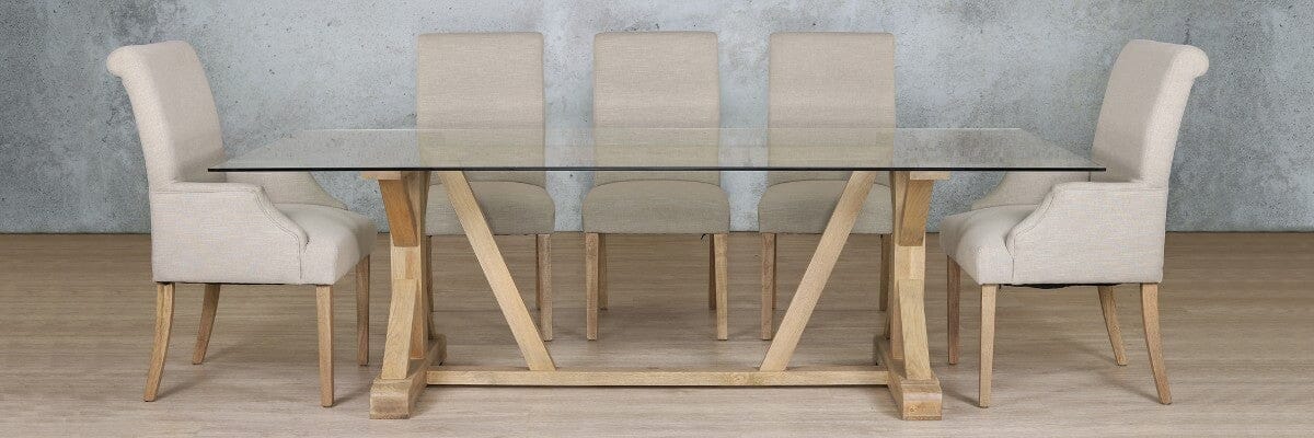 Berkeley Glass Top & Baron 8 Seater Dining Set Dining room set Leather Gallery