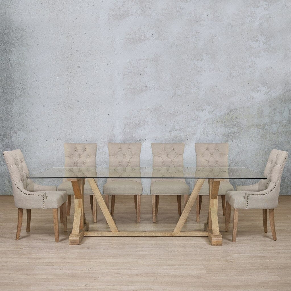 Berkeley Glass Top & Duchess 10 Seater Dining Set Dining room set Leather Gallery Antique Natural Oak