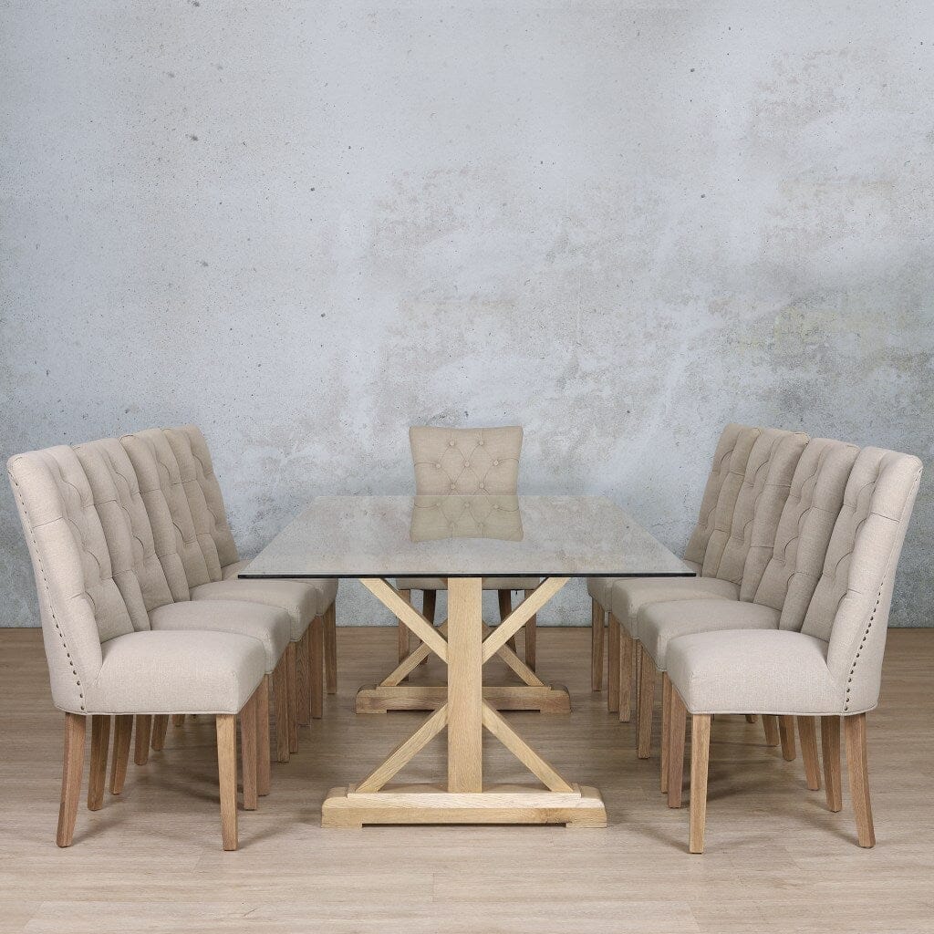 Berkeley Glass Top & Duchess 10 Seater Dining Set Dining room set Leather Gallery  Antique Natural Oak