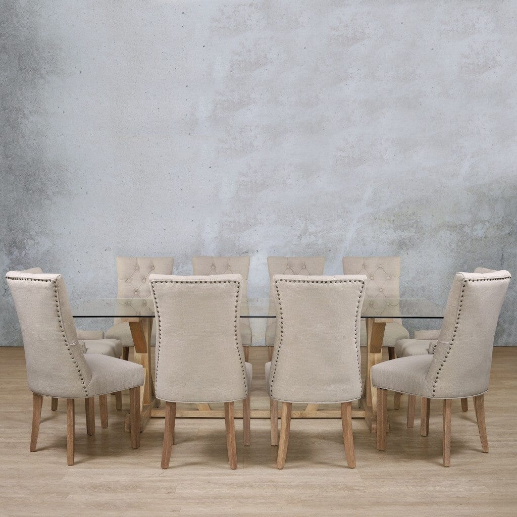 Berkeley Glass Top & Duchess 10 Seater Dining Set Dining room set Leather Gallery  Antique Natural Oak