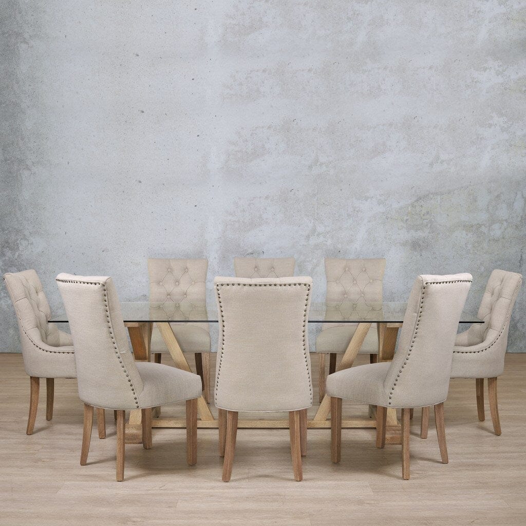 Berkeley Glass Top & Duchess 8 Seater Dining Set Dining room set Leather Gallery  Antique Natural Oak