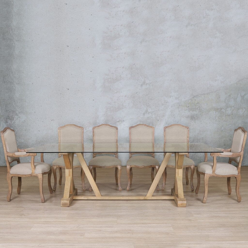 Berkeley Glass Top & Duke 10 Seater Dining Set Dining room set Leather Gallery Antique Natural Oak
