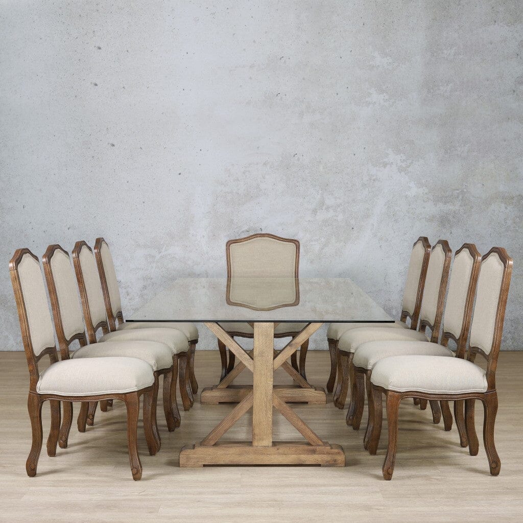 Berkeley Glass Top & Duke 10 Seater Dining Set Dining room set Leather Gallery  Antique Dark Oak