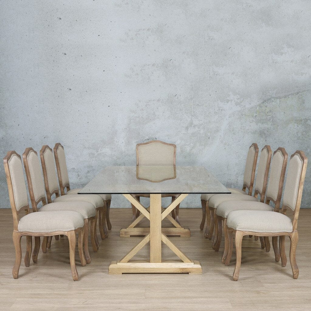 Berkeley Glass Top & Duke 10 Seater Dining Set Dining room set Leather Gallery  Antique Natural Oak