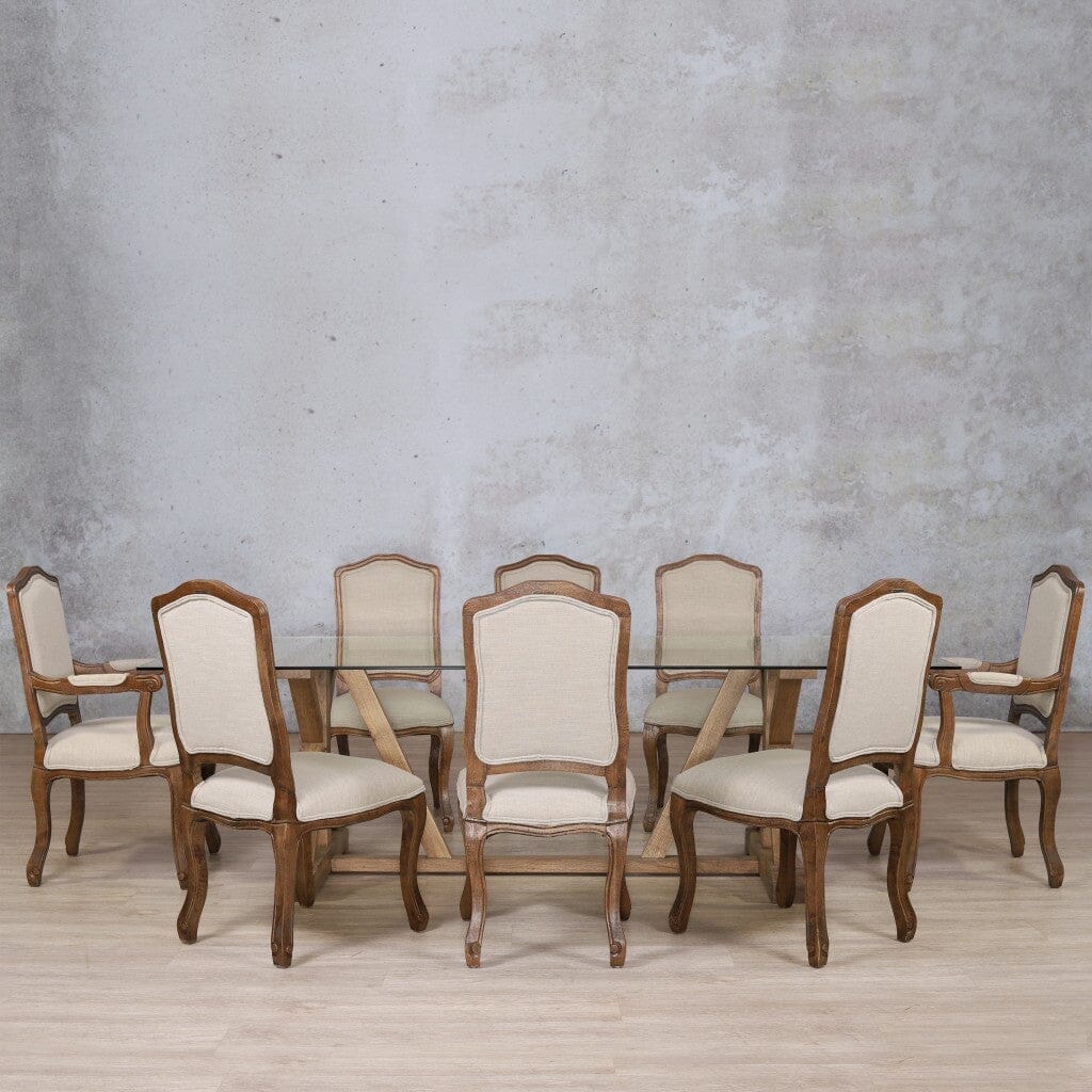 Berkeley Glass Top & Duke 8 Seater Dining Set Dining room set Leather Gallery  Antique Dark Oak