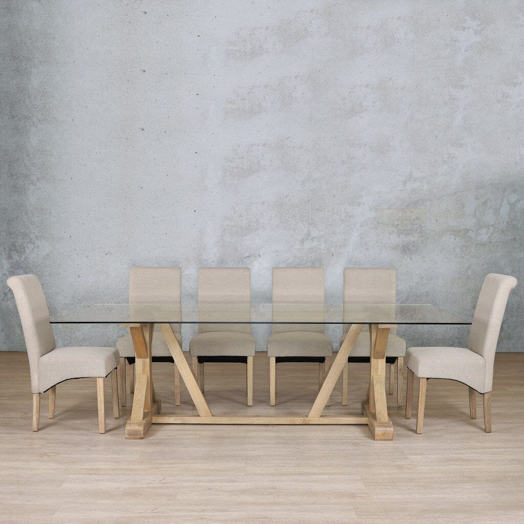 Berkeley Glass Top & Windsor 10 Seater Dining Set Dining room set Leather Gallery Antique Natural Oak