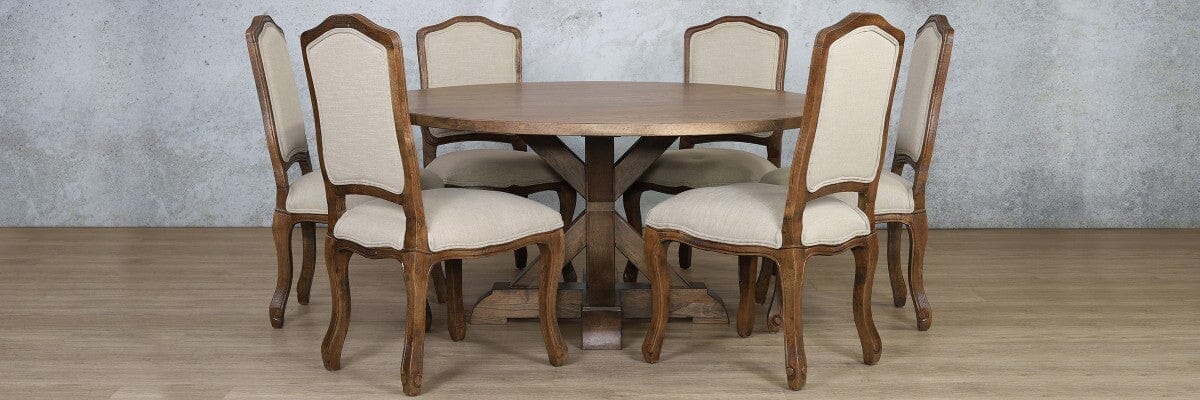 Berkeley Round 1500 6 Seater & Duke Dining Set Dining Table Leather Gallery Antique Dark Oak