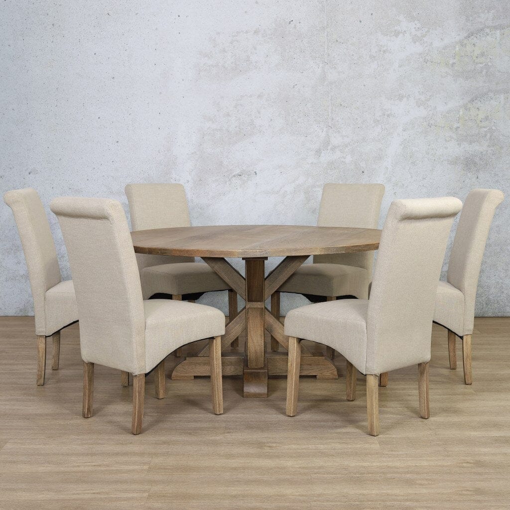 Berkeley Round 1500 6 Seater & Windsor Dining Set Dining Table Leather Gallery Antique Natural Oak 1500 Diameter