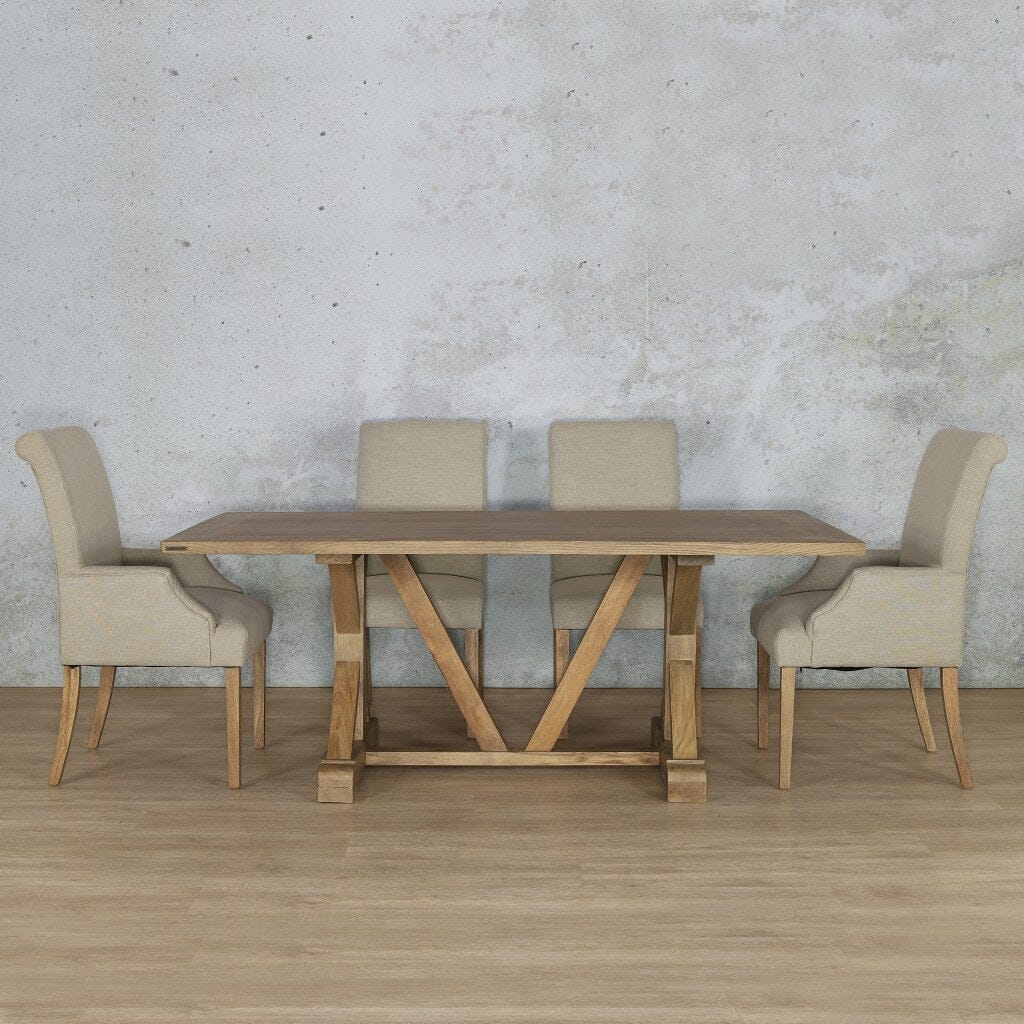 Berkeley Wood Top & Baron 6 Seater Dining Set Dining room set Leather Gallery Antique Natural Oak