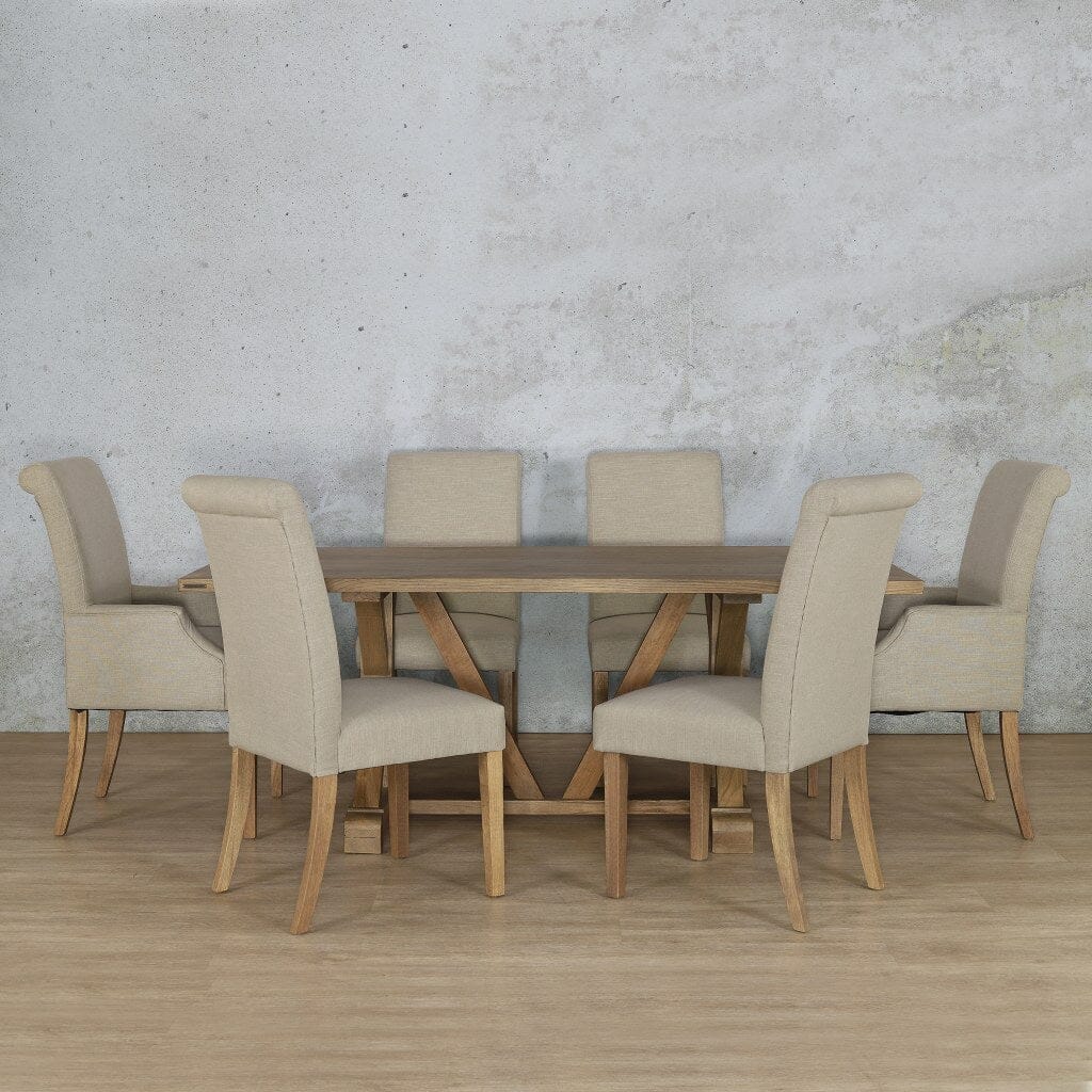 Berkeley Wood Top & Baron 6 Seater Dining Set Dining room set Leather Gallery Antique Natural Oak