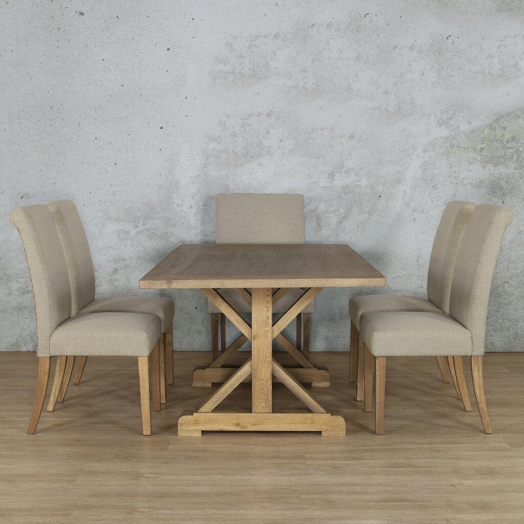 Berkeley Wood Top & Baron 6 Seater Dining Set Dining room set Leather Gallery Antique Natural Oak