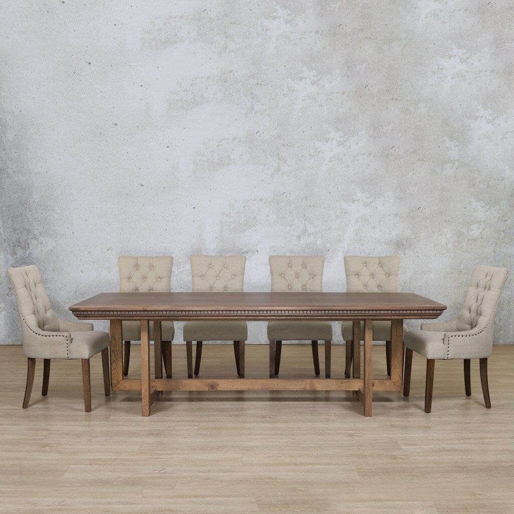 Bolton Fluted Wood & Duchess 10 Seater Dining Set Dining room set Leather Gallery Antique Dark Oak