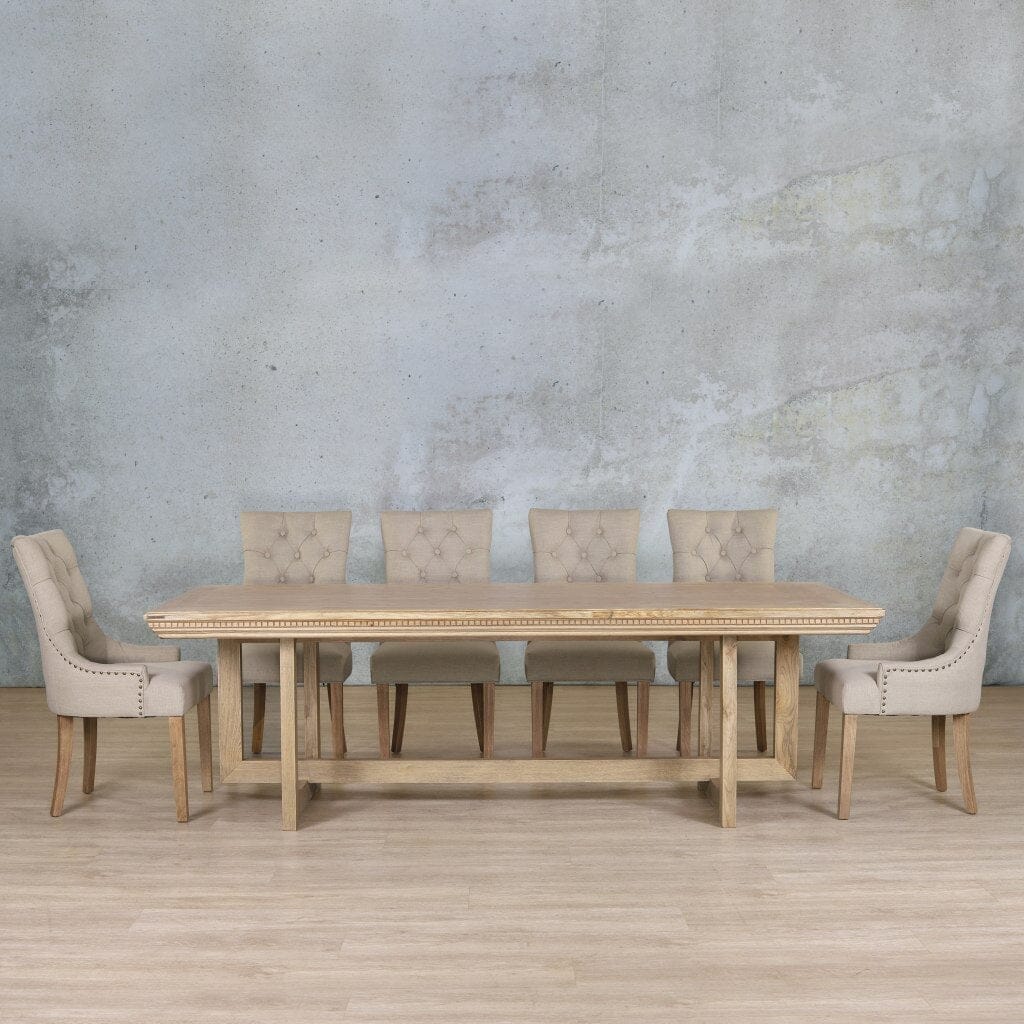 Bolton Fluted Wood & Duchess 10 Seater Dining Set Dining room set Leather Gallery Antique Natural Oak