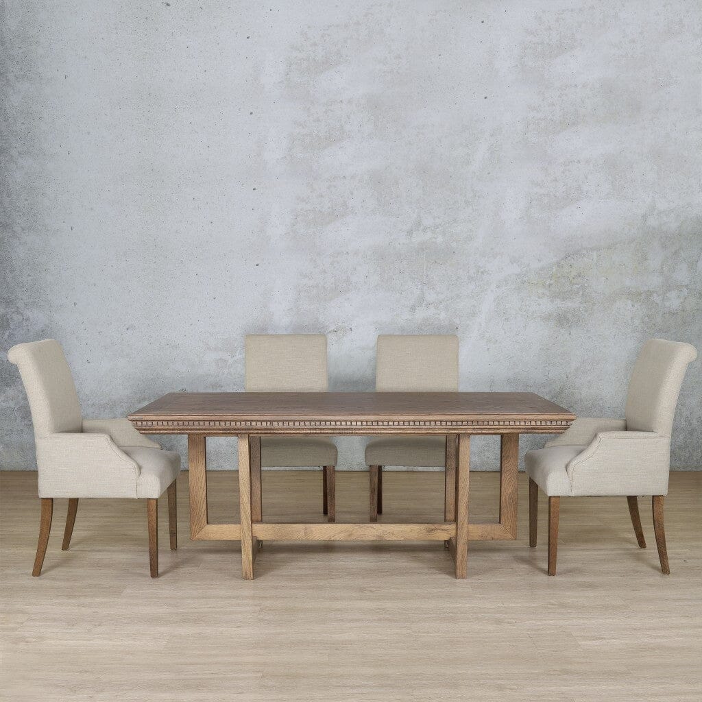 Bolton Fluted Wood Top & Baron 6 Seater Dining Set Dining room set Leather Gallery Antique Dark Oak