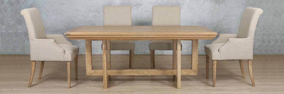Bolton Fluted Wood Top & Baron 6 Seater Dining Set Dining room set Leather Gallery