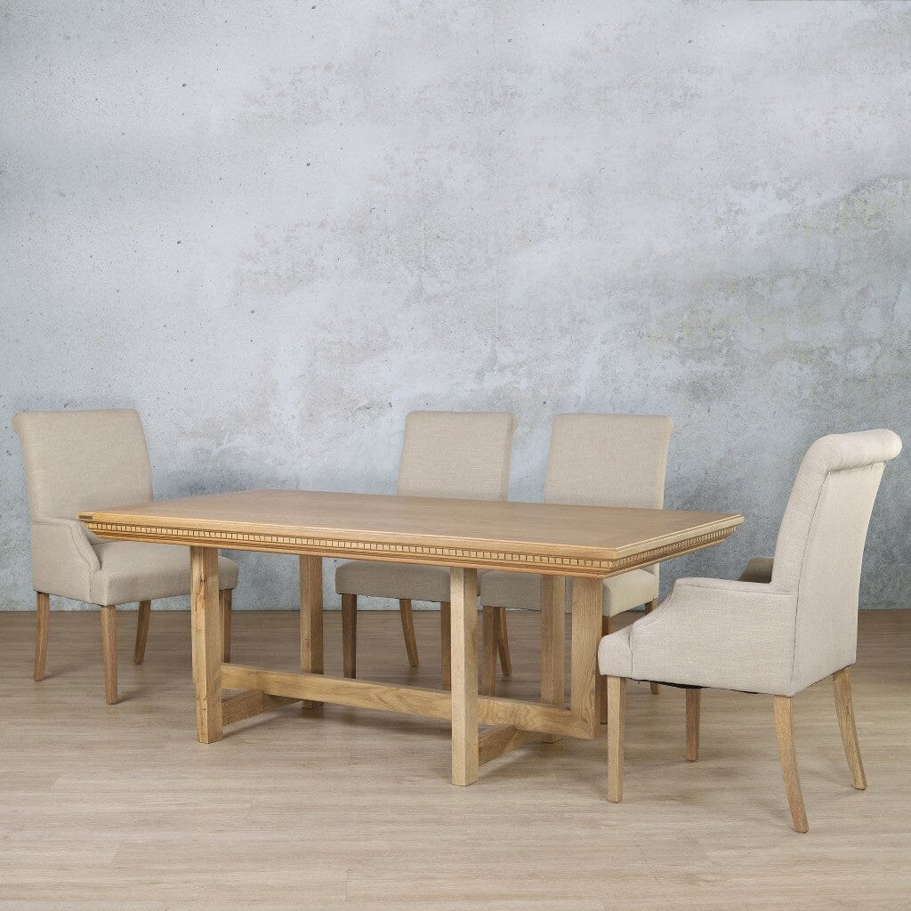 Bolton Fluted Wood Top & Baron 6 Seater Dining Set Dining room set Leather Gallery Antique Natural Oak