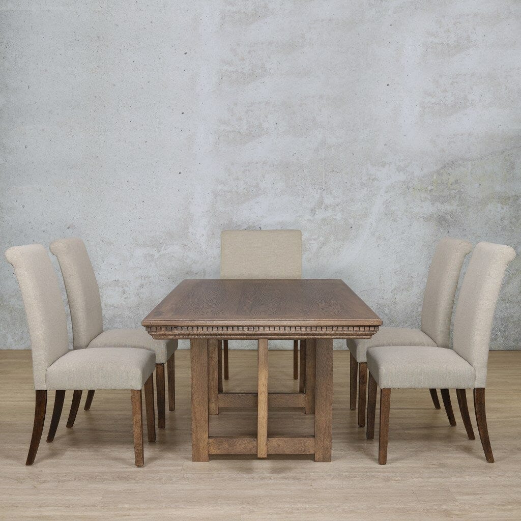 Bolton Fluted Wood Top & Baron 6 Seater Dining Set Dining room set Leather Gallery Antique Dark Oak