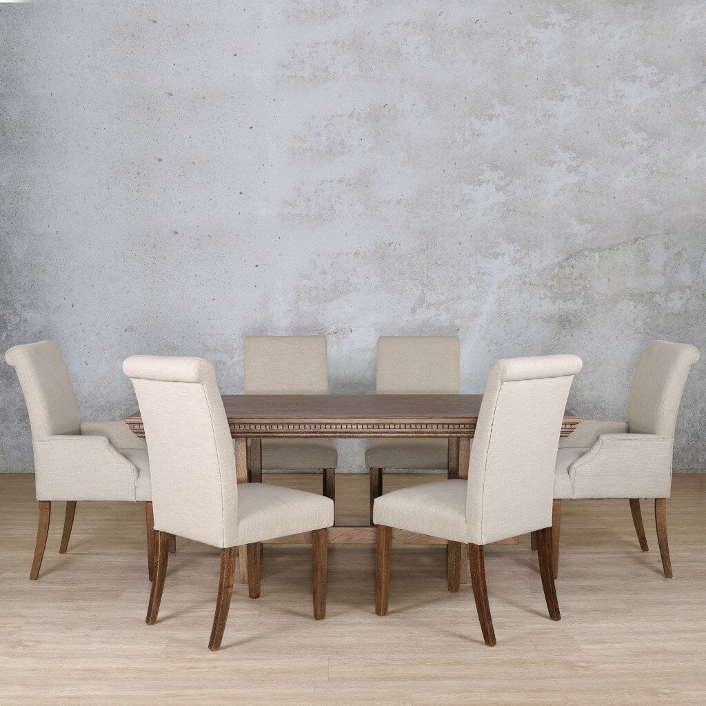 Bolton Fluted Wood Top & Baron 6 Seater Dining Set Dining room set Leather Gallery Antique Dark Oak