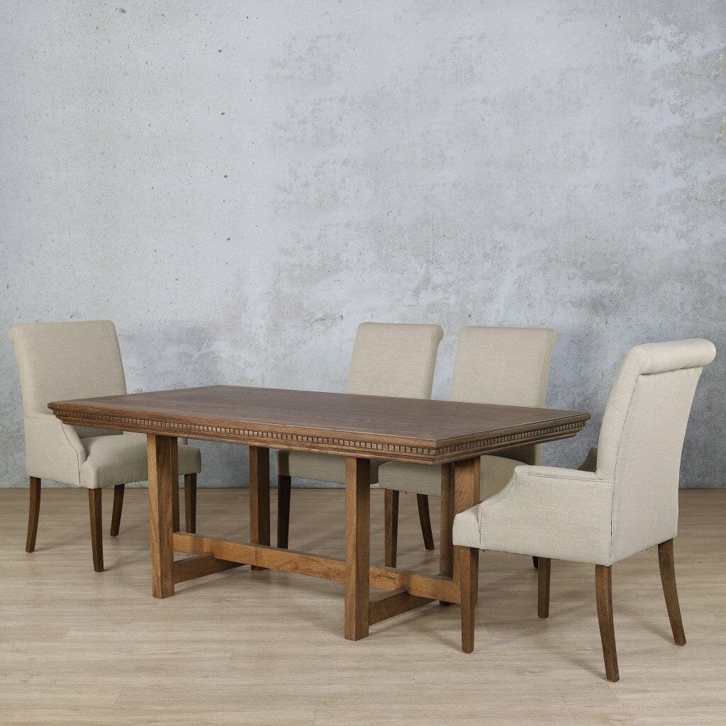 Bolton Fluted Wood Top & Baron 6 Seater Dining Set Dining room set Leather Gallery Antique Dark Oak