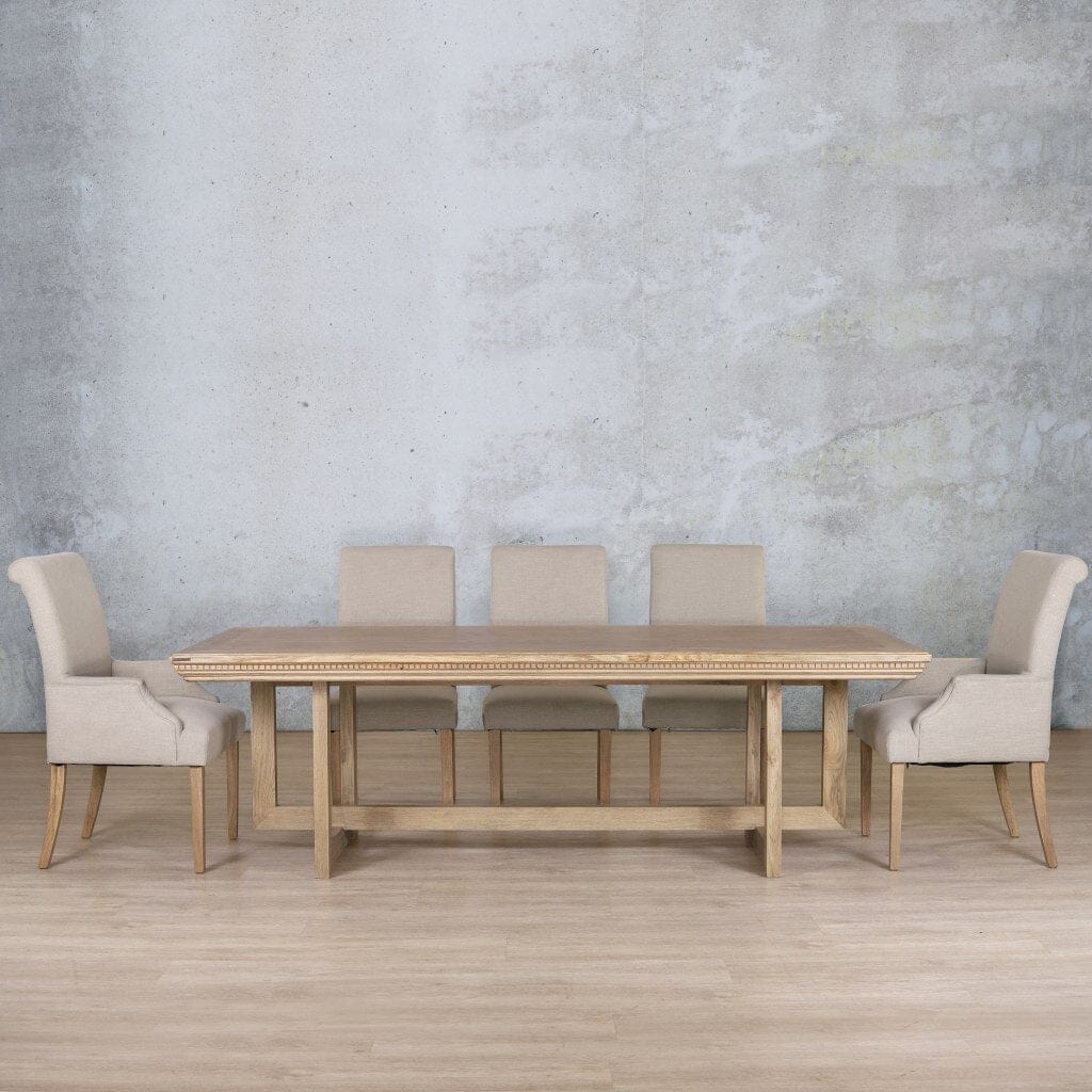 Bolton Fluted Wood Top & Baron 8 Seater Dining Set Dining room set Leather Gallery Antique Natural Oak